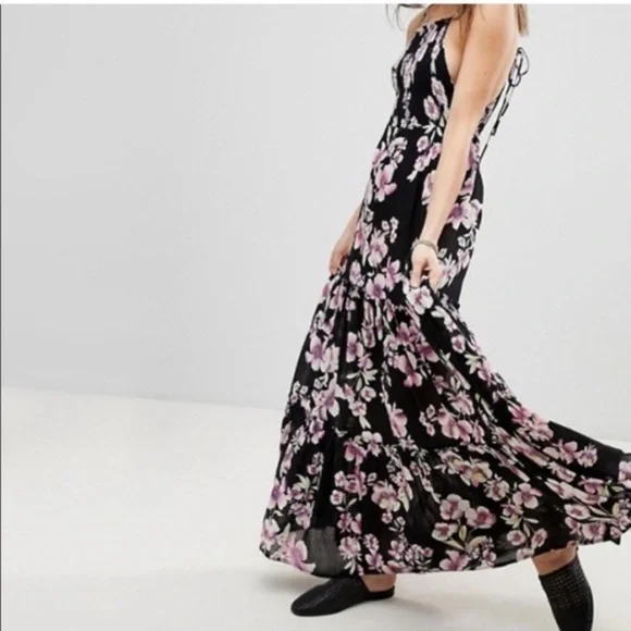 Free People Garden Party Floral Maxi Dress XS, Boho, Orchids, Whimsigoth NWT - Picture 2 of 7